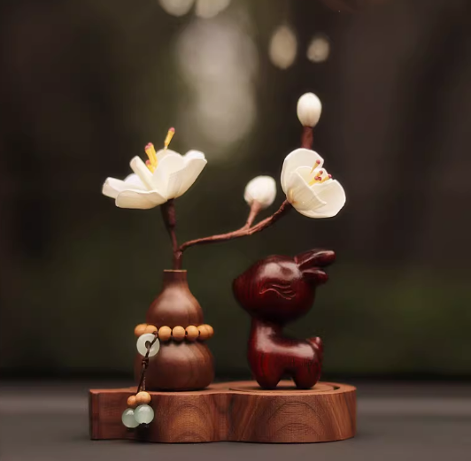 檀木一鹿平安汽车摆件车